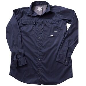Maja Sportswear Mens Med Navy Blue Long Sleeve Fishing Shirt Mesh Vent Stretch